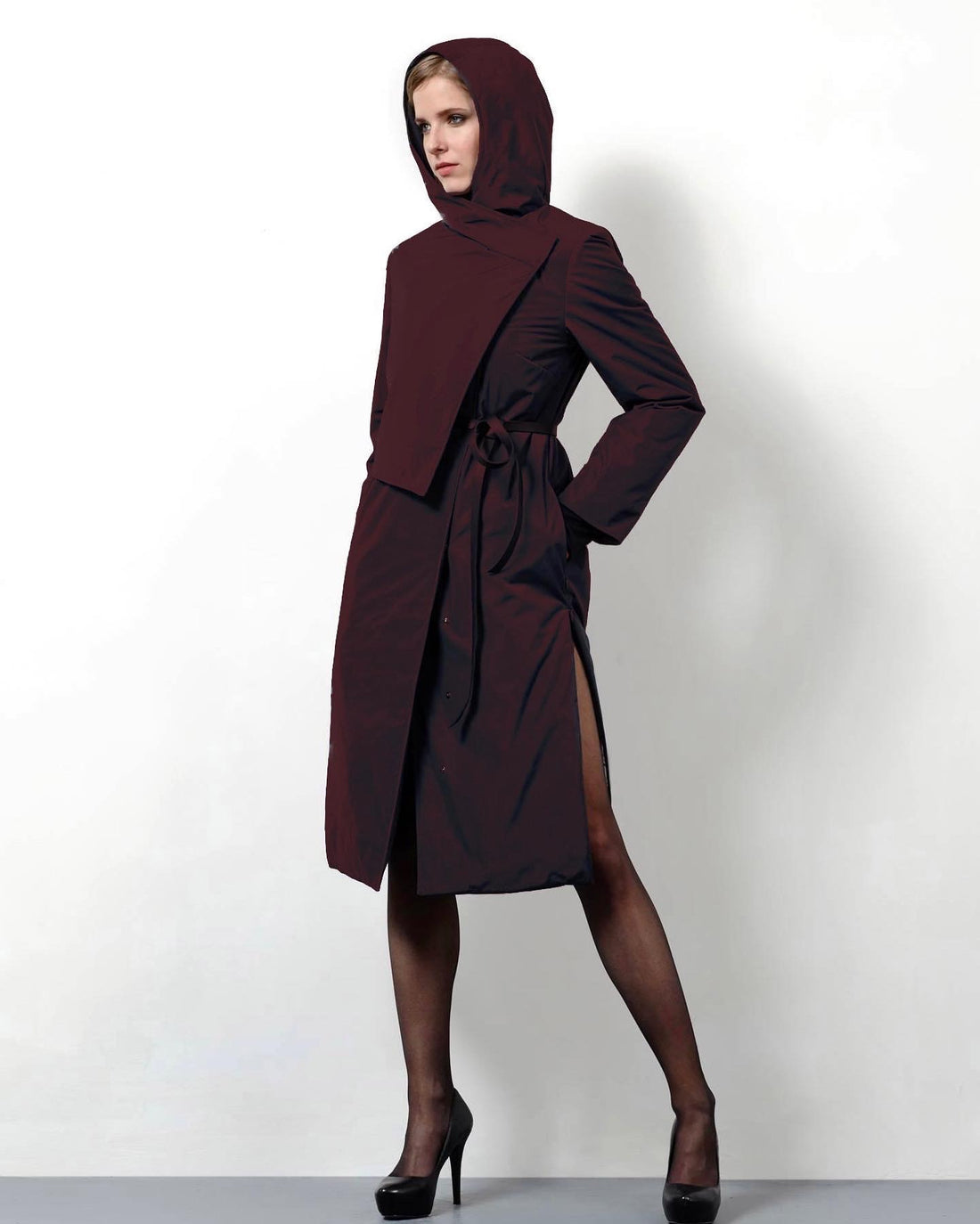 Il cappotto elegante invernale impermeabile lungo bordeaux Excess